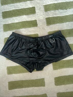 Faux Leather Shorts with Ring Accent